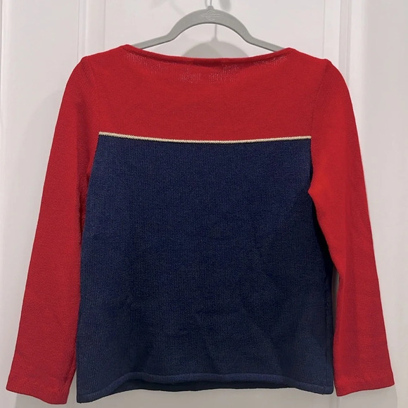 St. John Vintage Knit Red and Navy Nautical Logo Long Sleeve Top Sz Small Petite - Picture 8 of 8